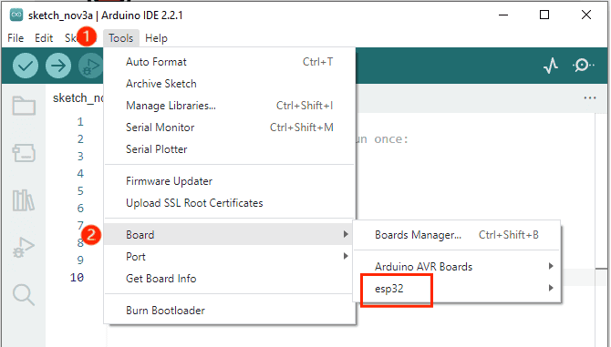 Install the esp32 plugin 10