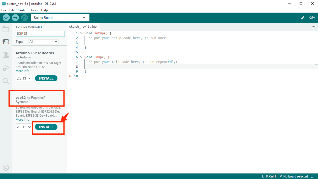 Install the esp32 plugin 8