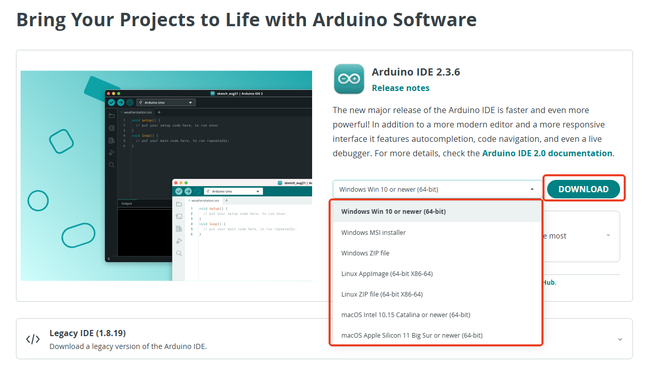 Select the corresponding arduino version