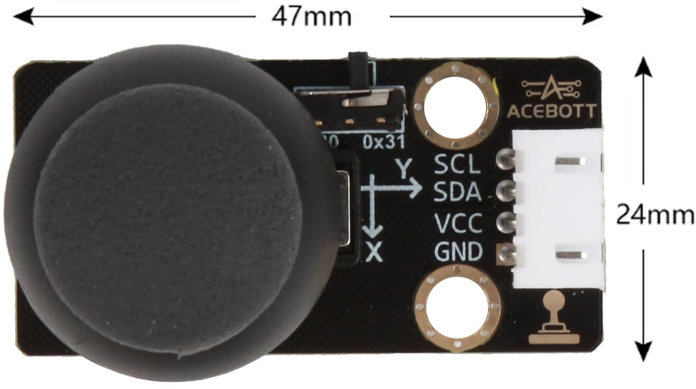 2 ACEBOTT QB122 Joystick Module dimensions showing a size of 47 mm by 24 mm